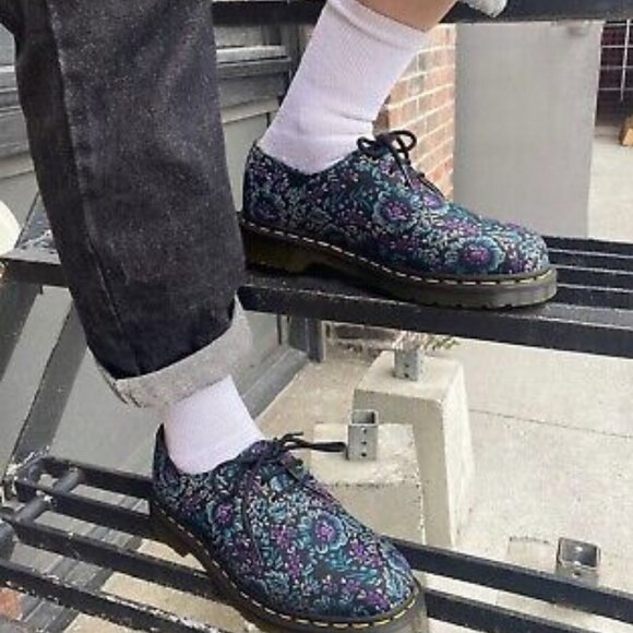 $150 Dr Martens 1461 Floral Jacquard Oxford Shoes Sz 5 Womens Black Purple Blue - Picture 3 of 9